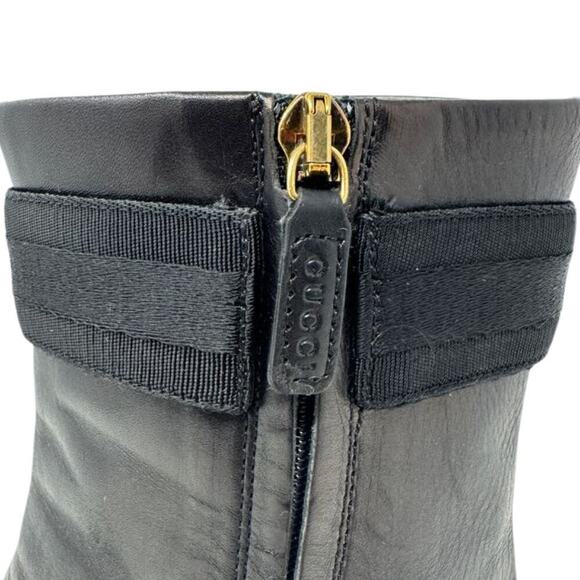 Gucci GG Logo Interlocking Monogram Black Leather High Heels Mid-Calf Boots 37.5 - Picture 7 of 11